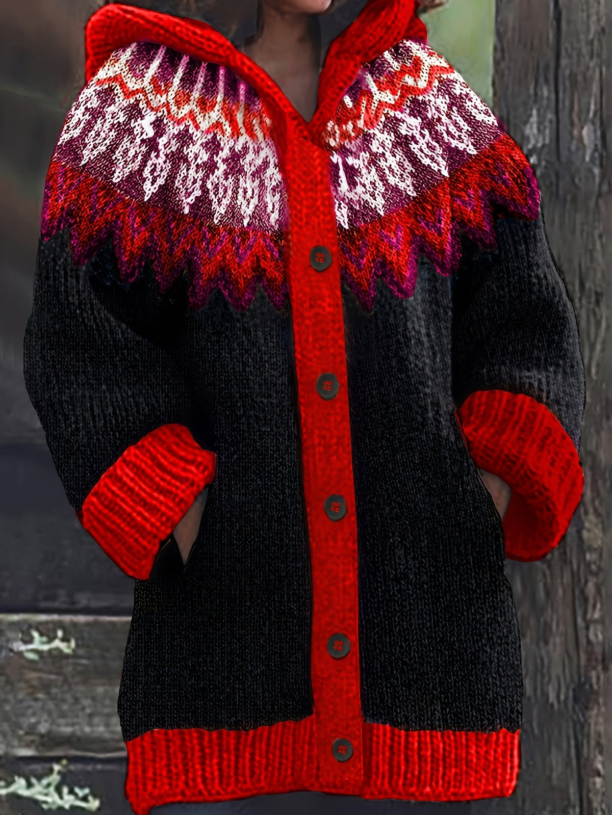 Peneeuva | Hooded Long Sleeve Winter Sweater