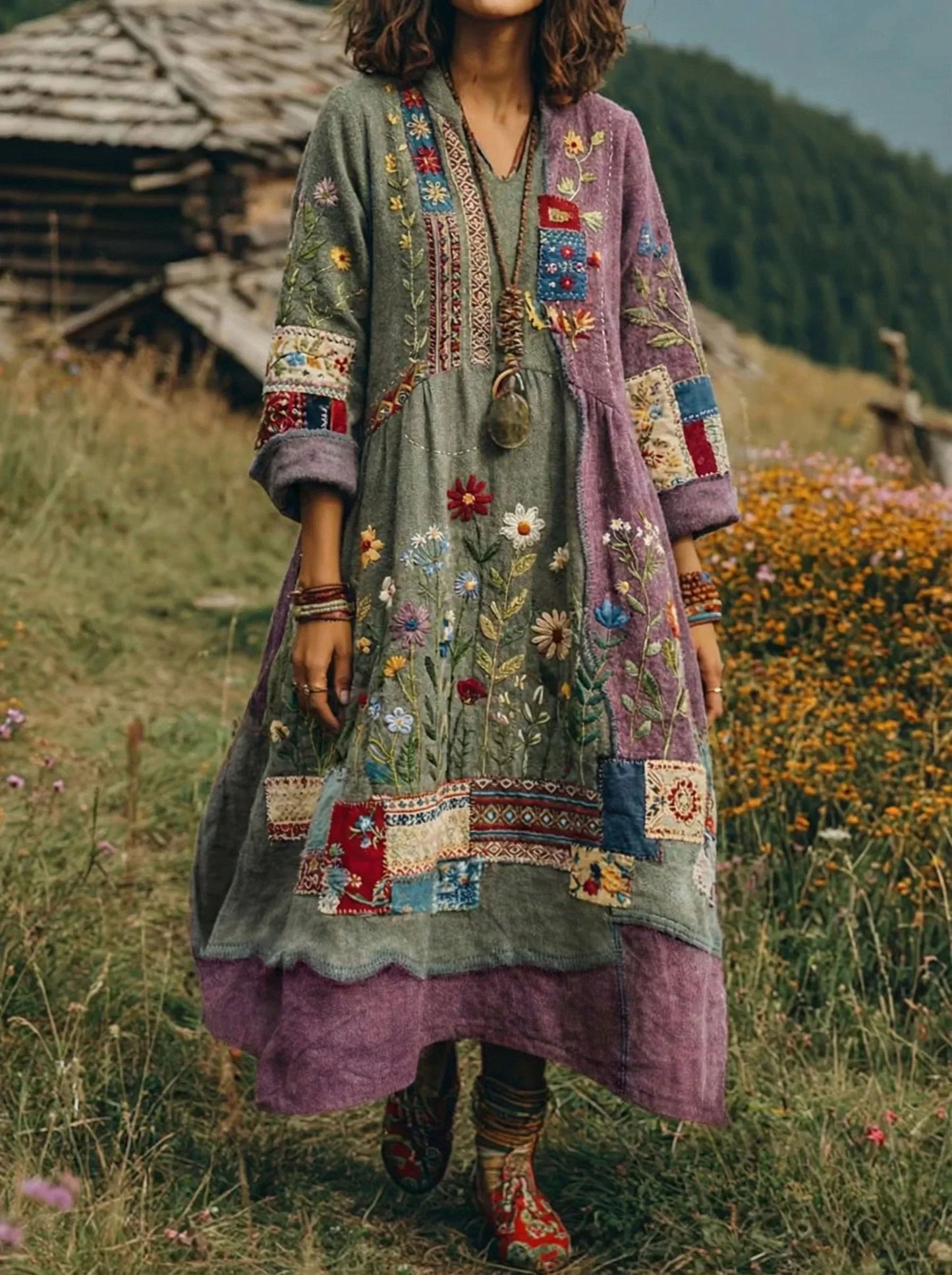 Eresha | Embroidered Floral Bohemian Maxi Dress