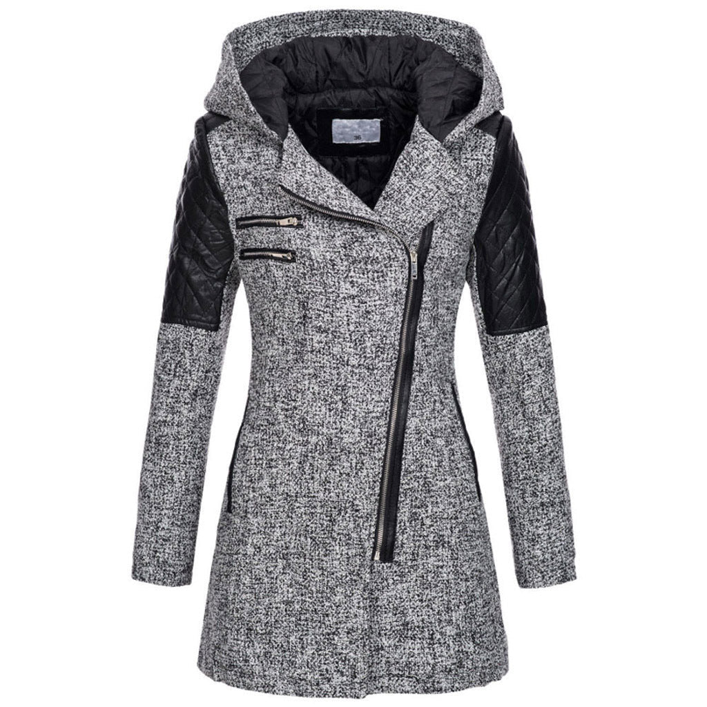 Eszter | Hooded Asymmetrical Zip Long Sleeve Coat