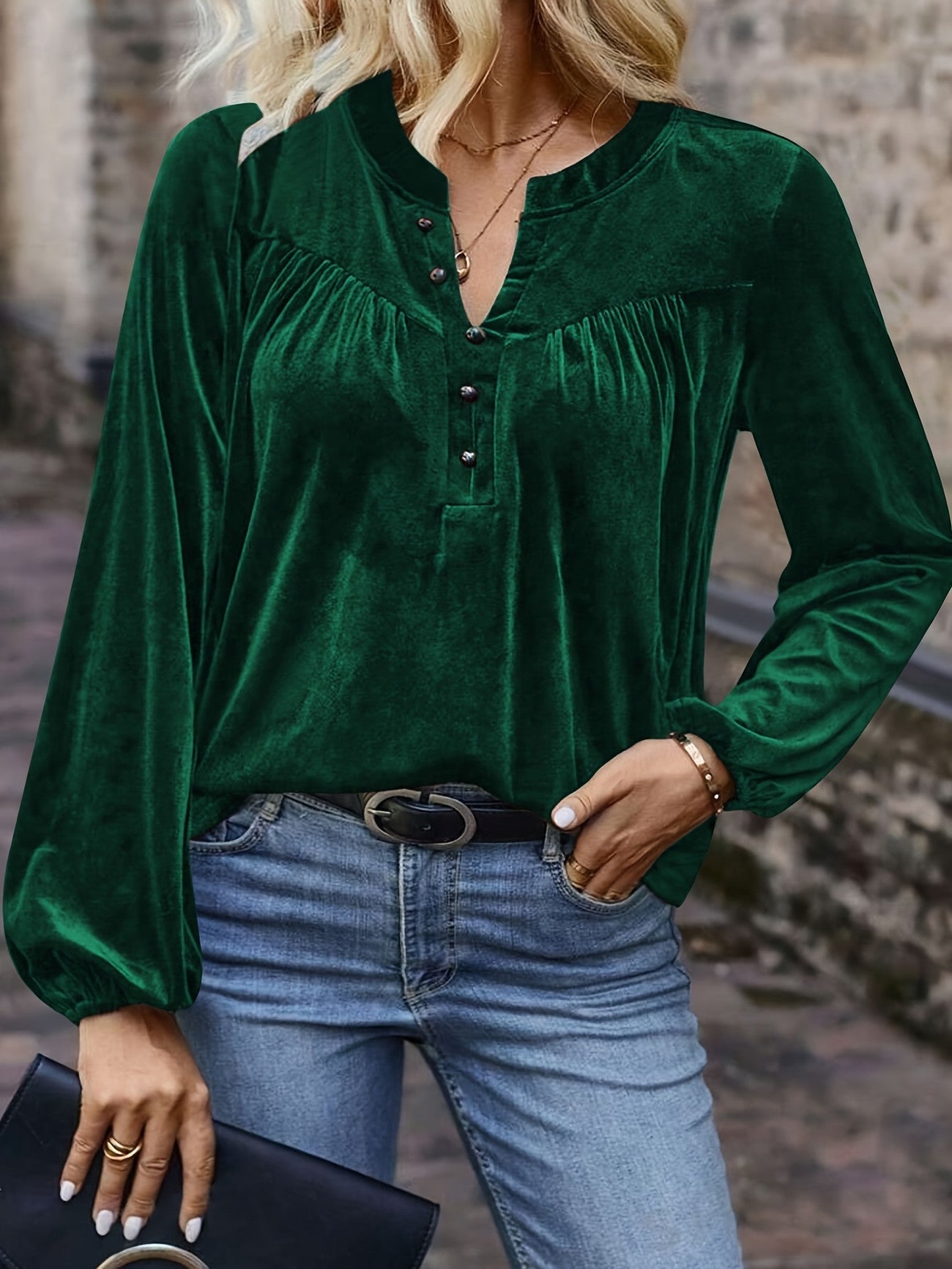 Ramina | Long Sleeve Top with Gathered Neckline