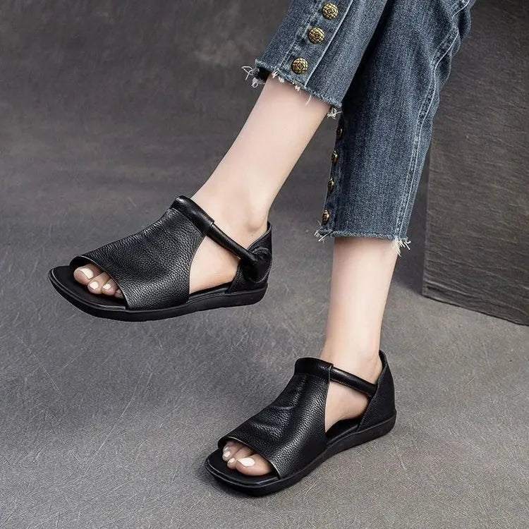 Shanera - Open Toe Cutout Flat Heel Sandals