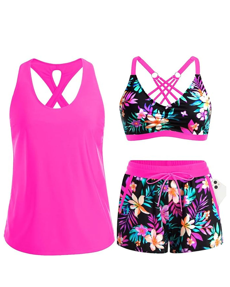Meaghan | Three Piece Swim Set With Printed Shorts