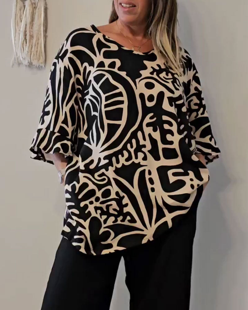 Prabodhi | Abstract Print Loose Fit Top