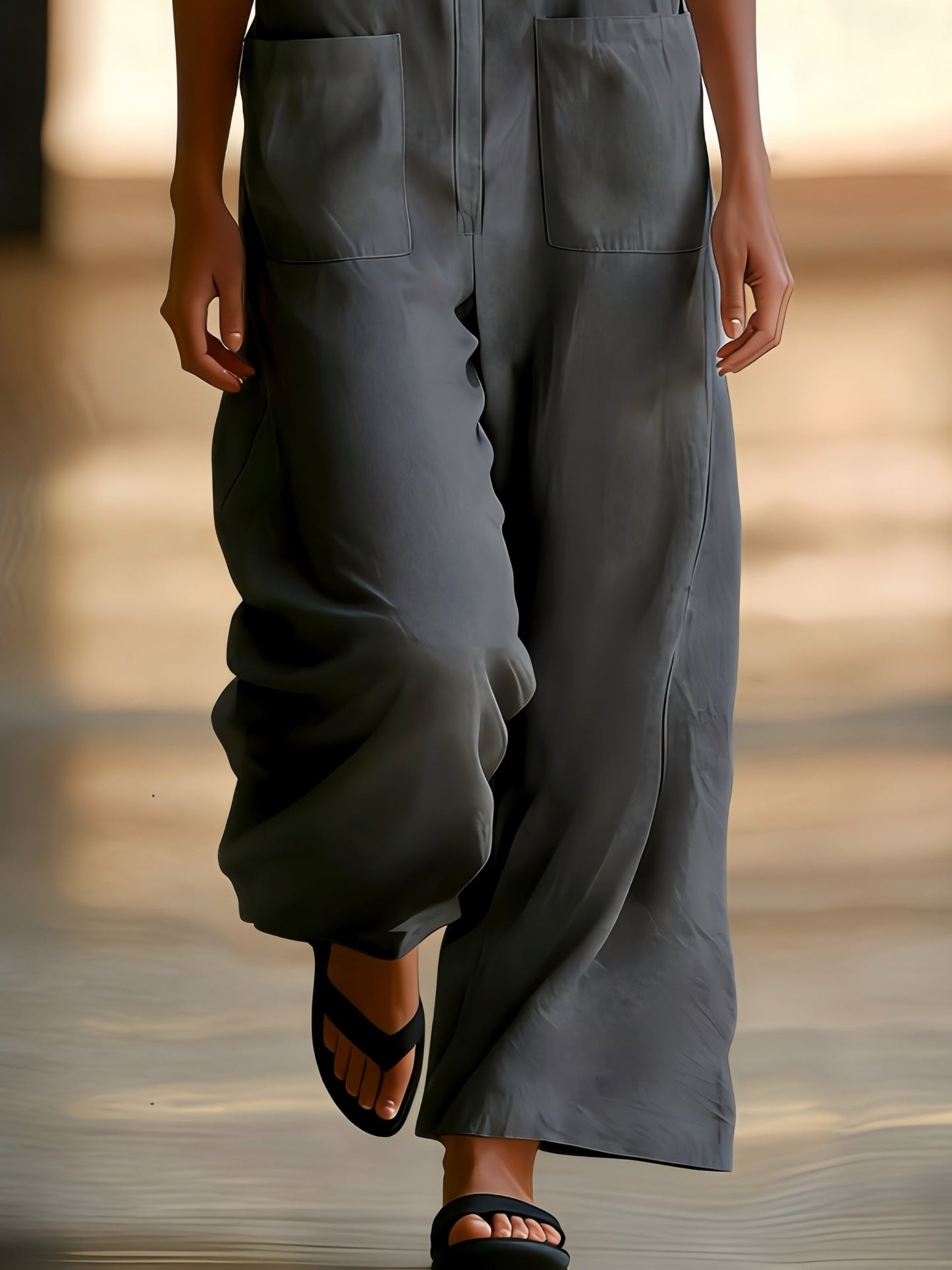 Kristiana | Wide Leg Sleeveless Collared Utility Jumpsuit