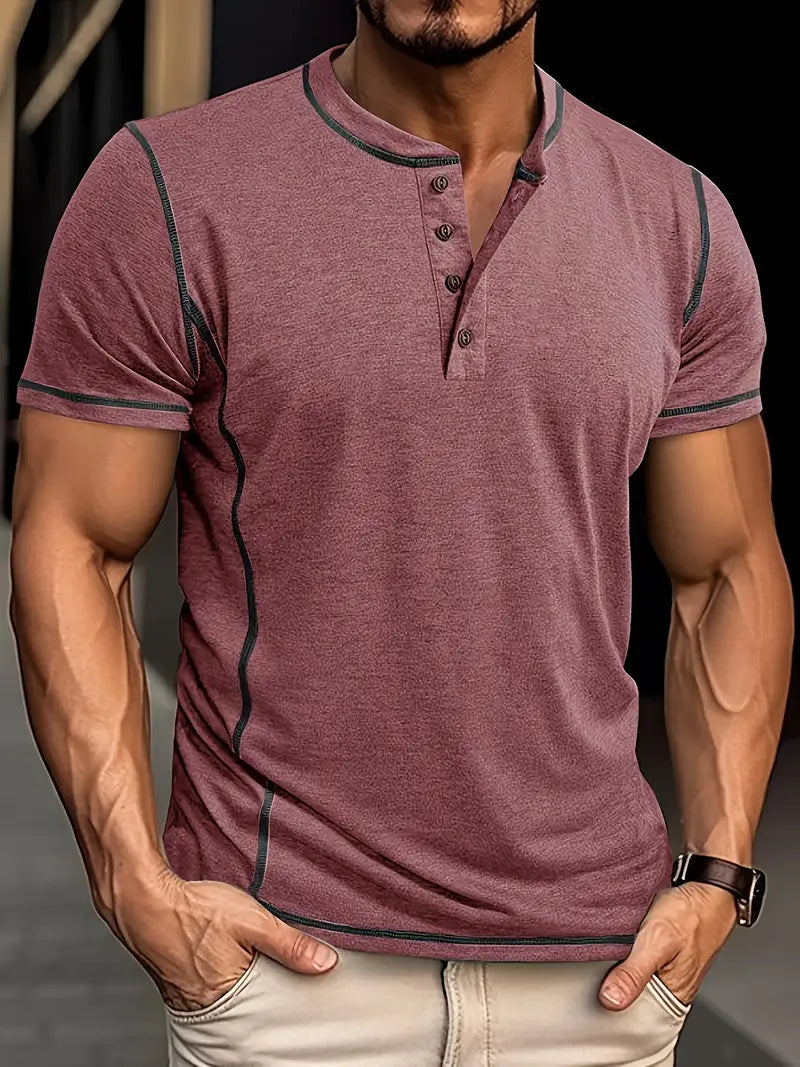 Orazio | Henley Short Sleeve Contrast Stitch Shirt