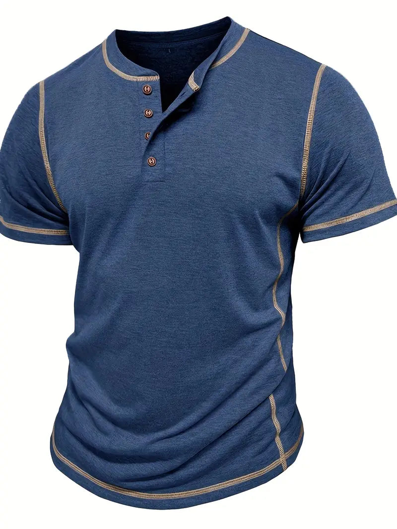 Orazio | Henley Short Sleeve Contrast Stitch Shirt