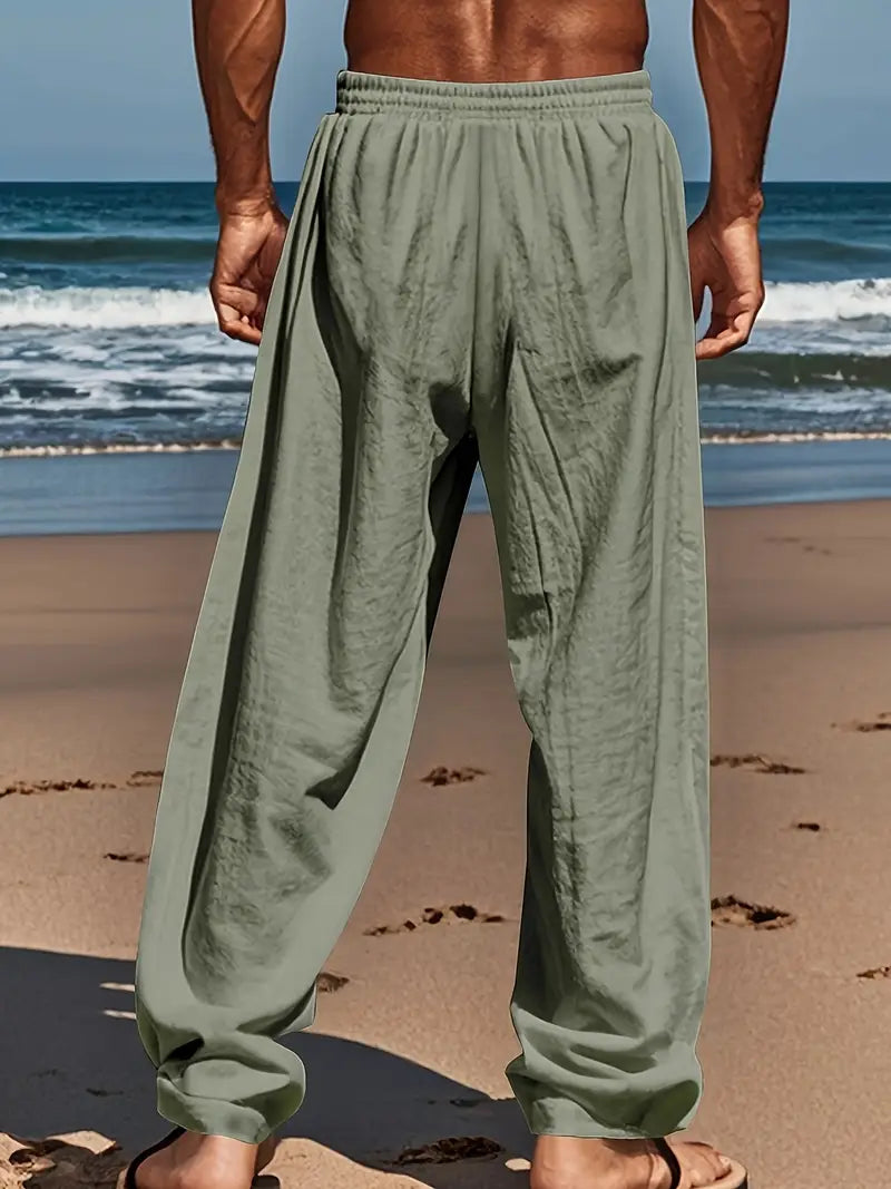 Babaev | Drawstring Wide Leg Casual Linen Pants