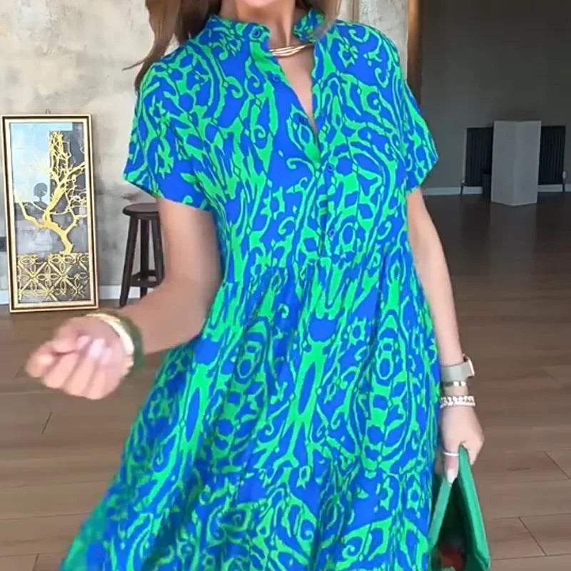 Jubilee | Printed Short Sleeve A-Line Maxi Dress