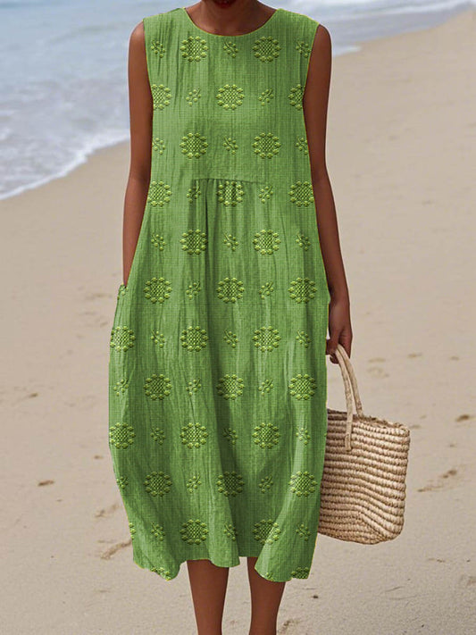 Aikaterini - Sleeveless Textured Pocket Midi Dress