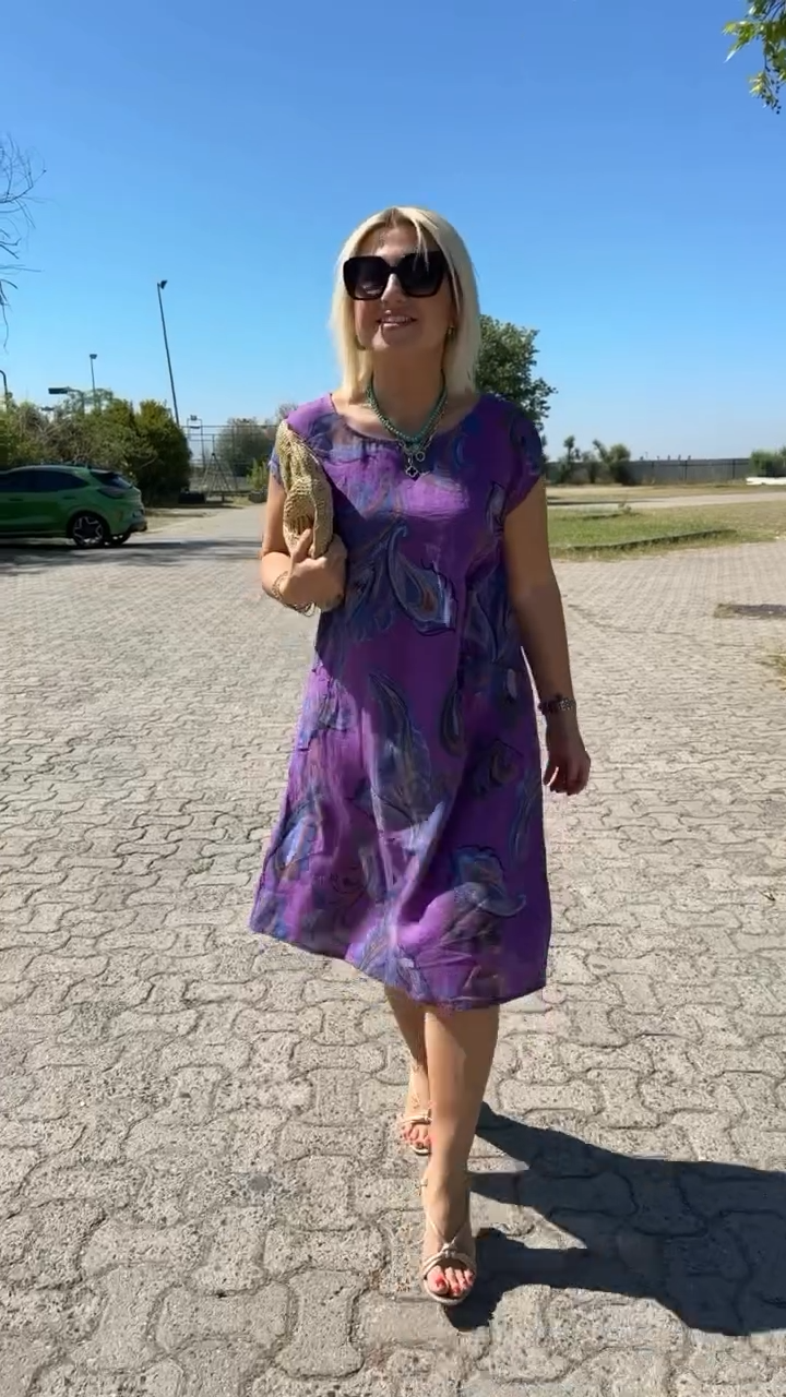 Hazal | Printed Midi Dress Short Sleeve Pockets