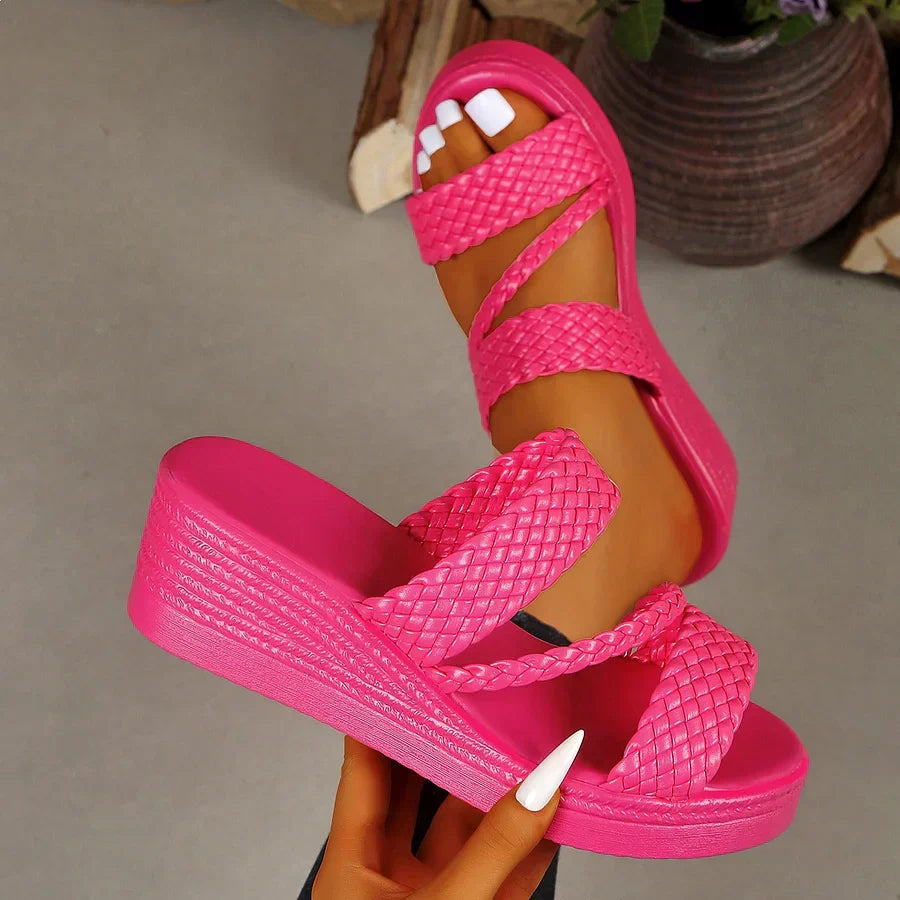 Kalwina - Braided Strap Platform Slide Sandals
