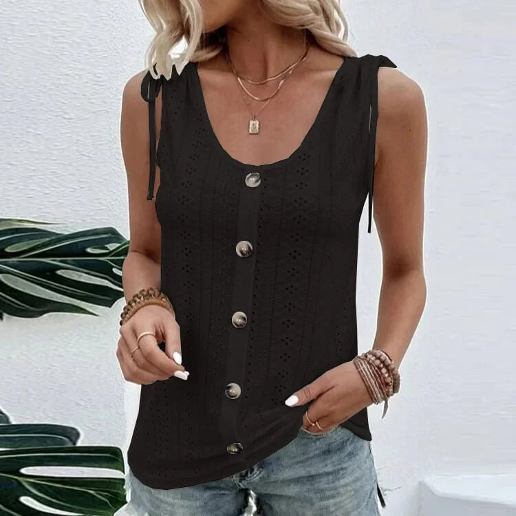 Fedelm | Sleeveless Button Front Eyelet Tank Top