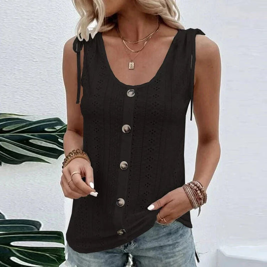 Fedelm | Sleeveless Button Front Eyelet Tank Top