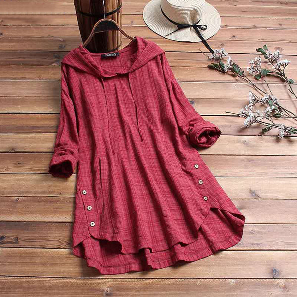 Kalara | Hooded Long Sleeve Button Hem Tunic