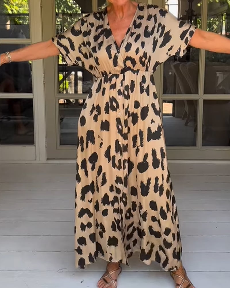 Kawtar | Maxi Dress Leopard Print V Neck