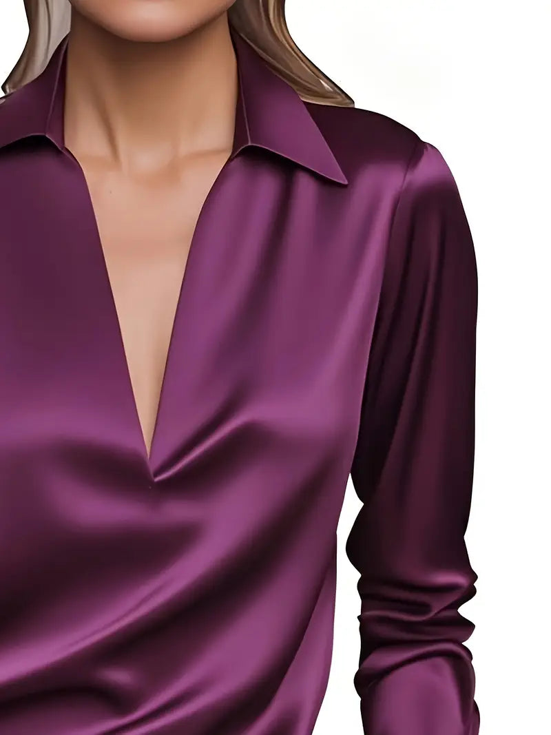 Lianyandra | V-Neck Satin Blouse in Light Pink