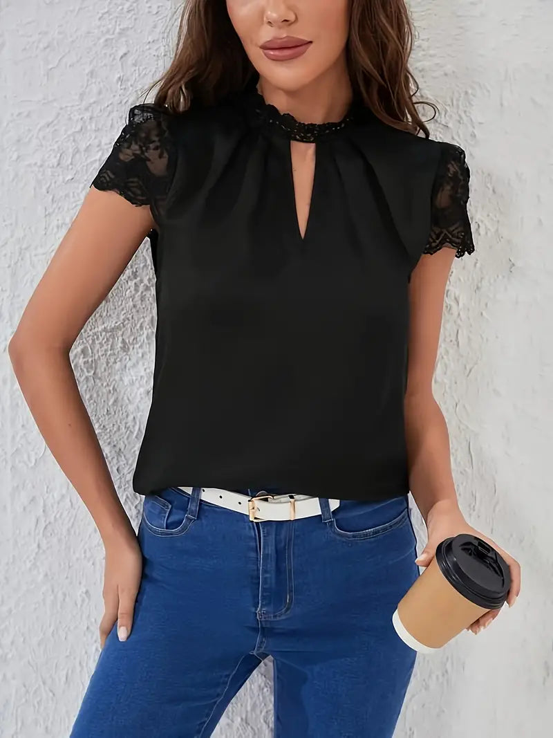 Anneliese | Blouse Lace Sleeve Keyhole Neck