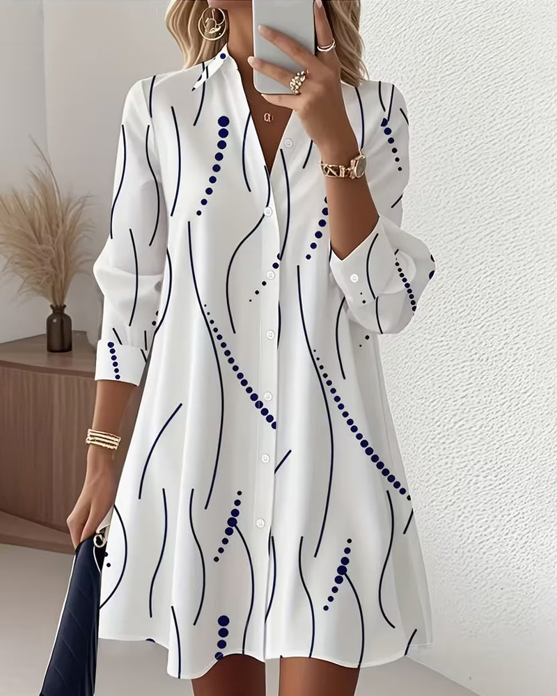 Belma - White Printed Button Shirt Dress