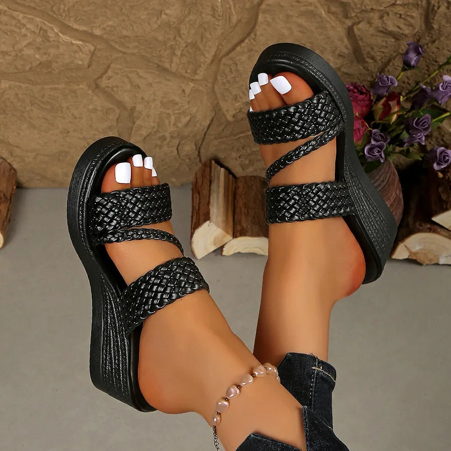 Kalwina - Braided Strap Platform Slide Sandals