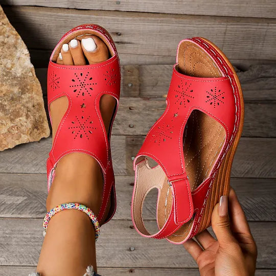 Setia | Wedge Sandals With Floral Cutout Design