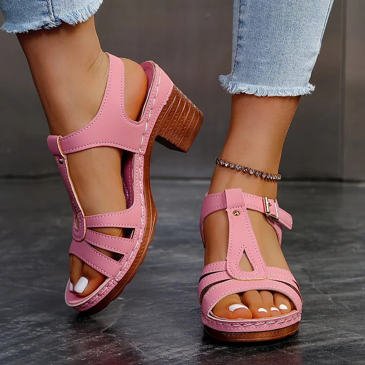Leanna - Block Heel T Bar Open Toe Sandals