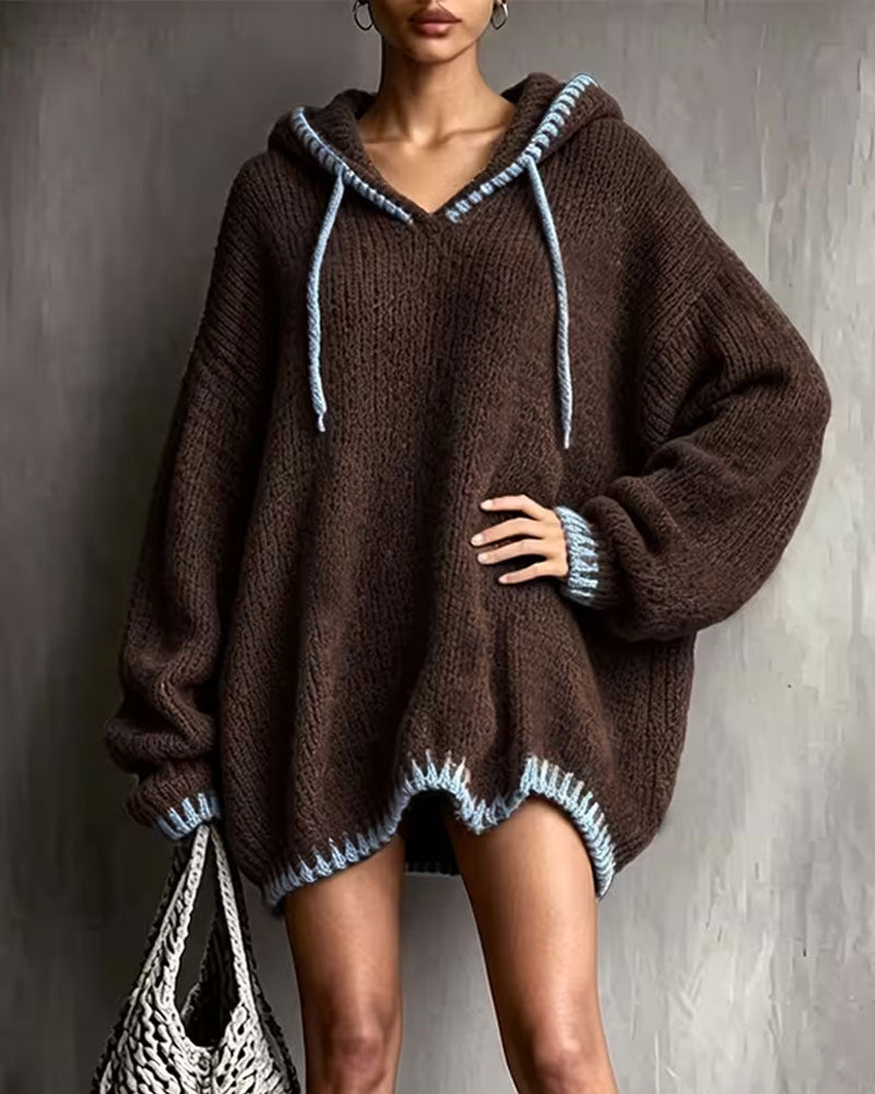 Engels | Sweater With Hood and Blue Contrast Stitching