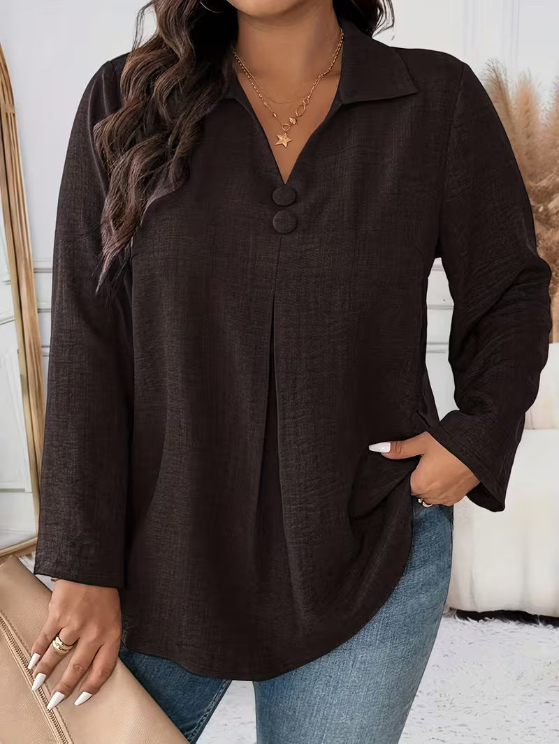 Noyelle | Long Sleeve V-Neck Button Blouse