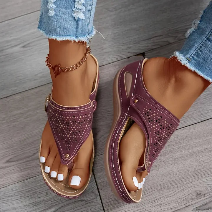 Tiara - Wedge Slip On Cutout Sandals
