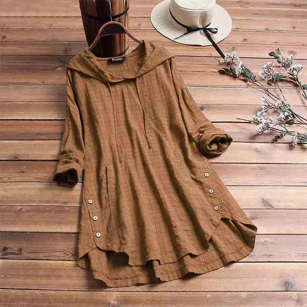 Kalara | Hooded Long Sleeve Button Hem Tunic