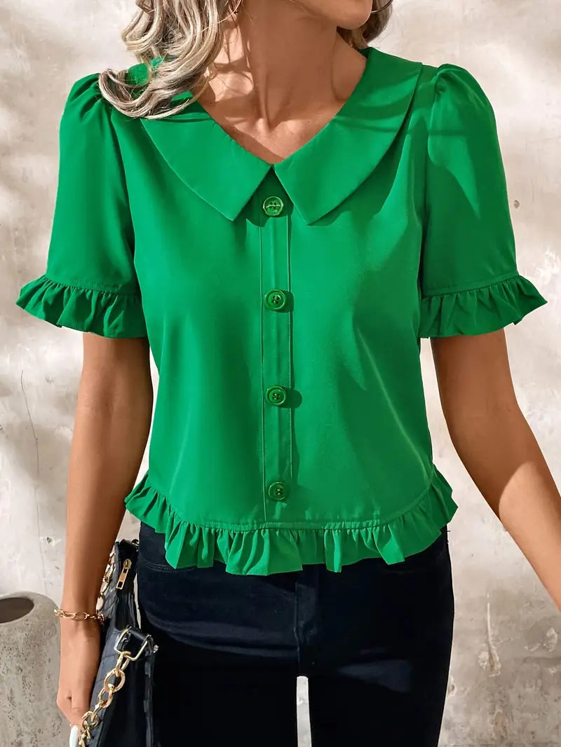 Foteini - Peter Pan Collar Short Sleeve Blouse