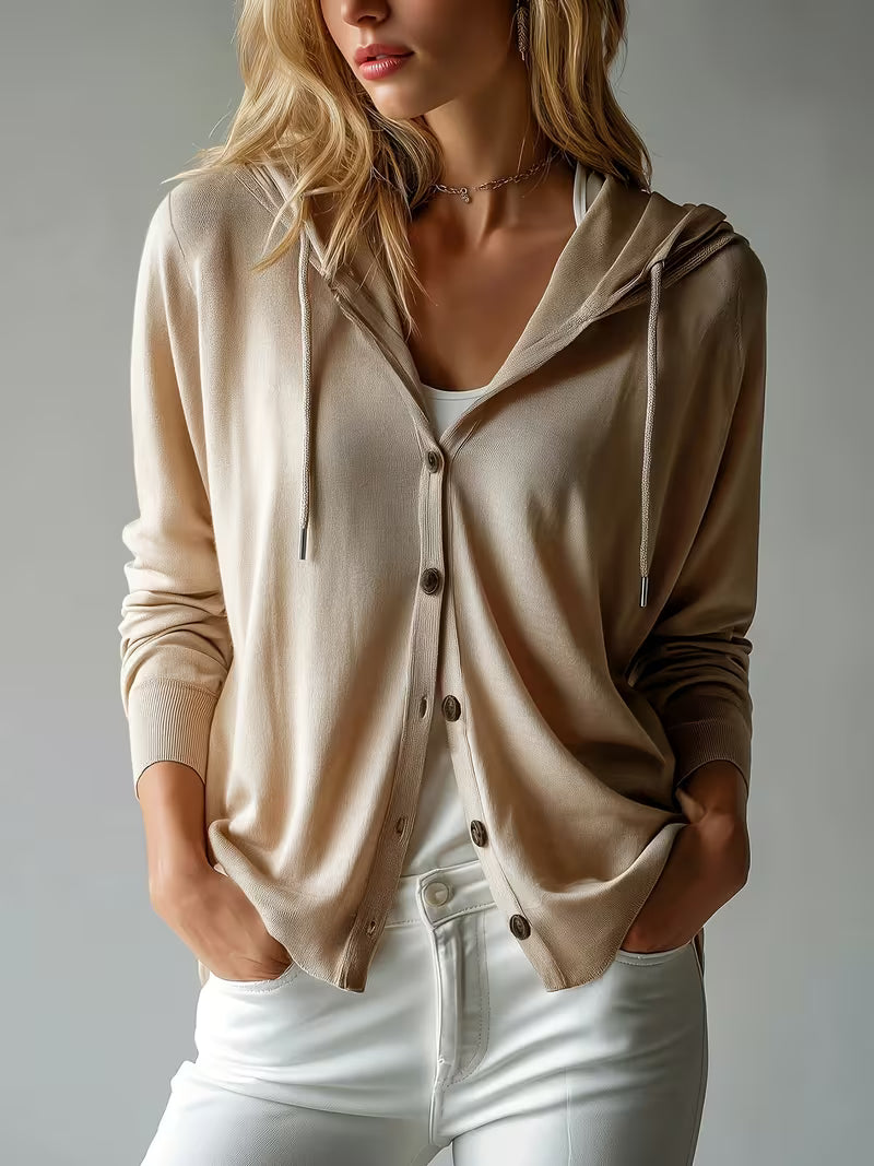 Avila | Hooded Button Front Long Sleeve Cardigan