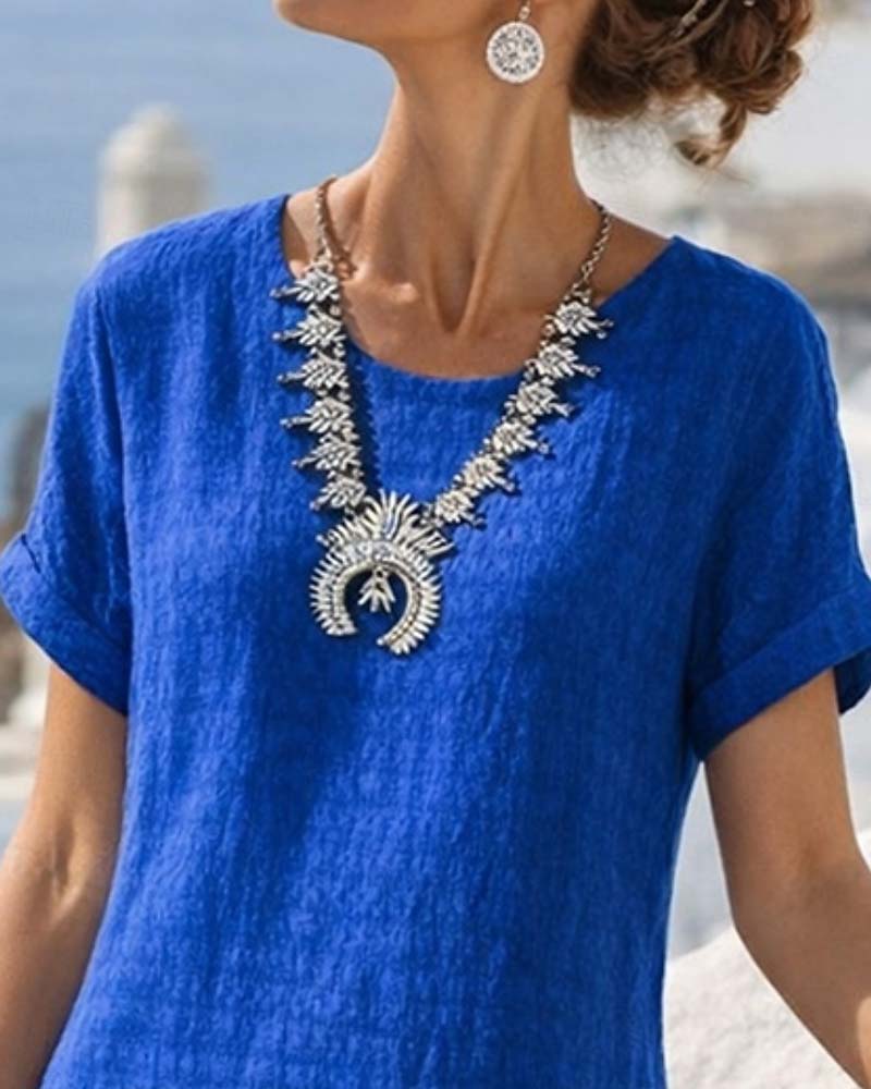 Shanai | Dress Blue Short Sleeve Round Neck
