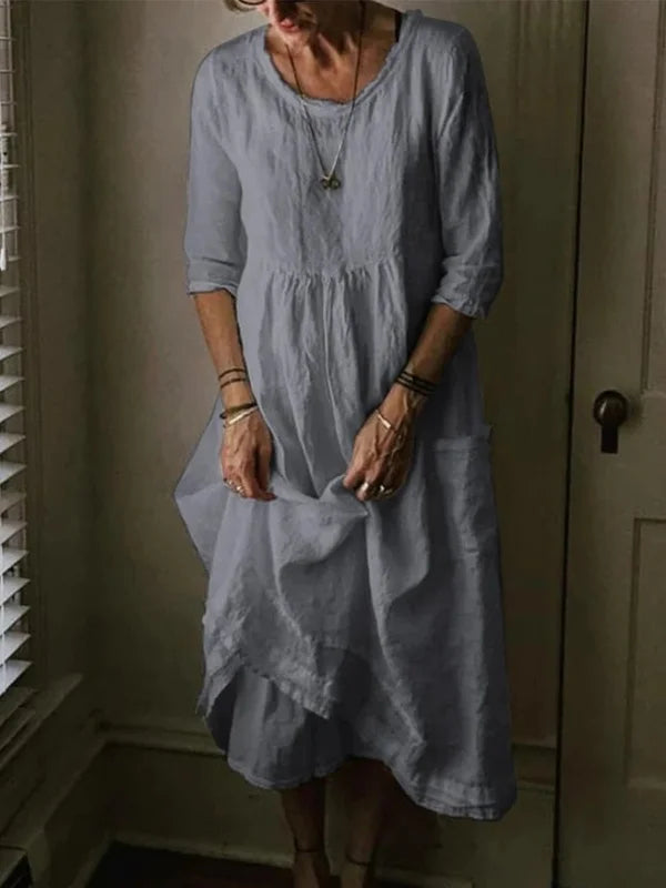 Tasoula | Round Neck Midi Pocket Dress