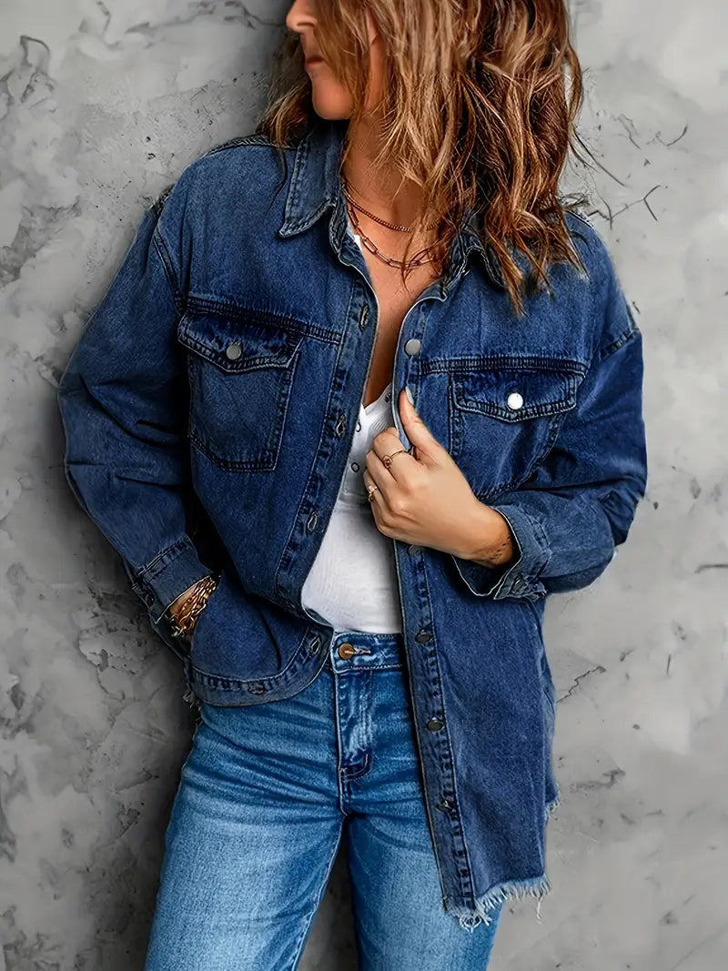 Malika | Denim Jacket with Long Sleeves and Pockets