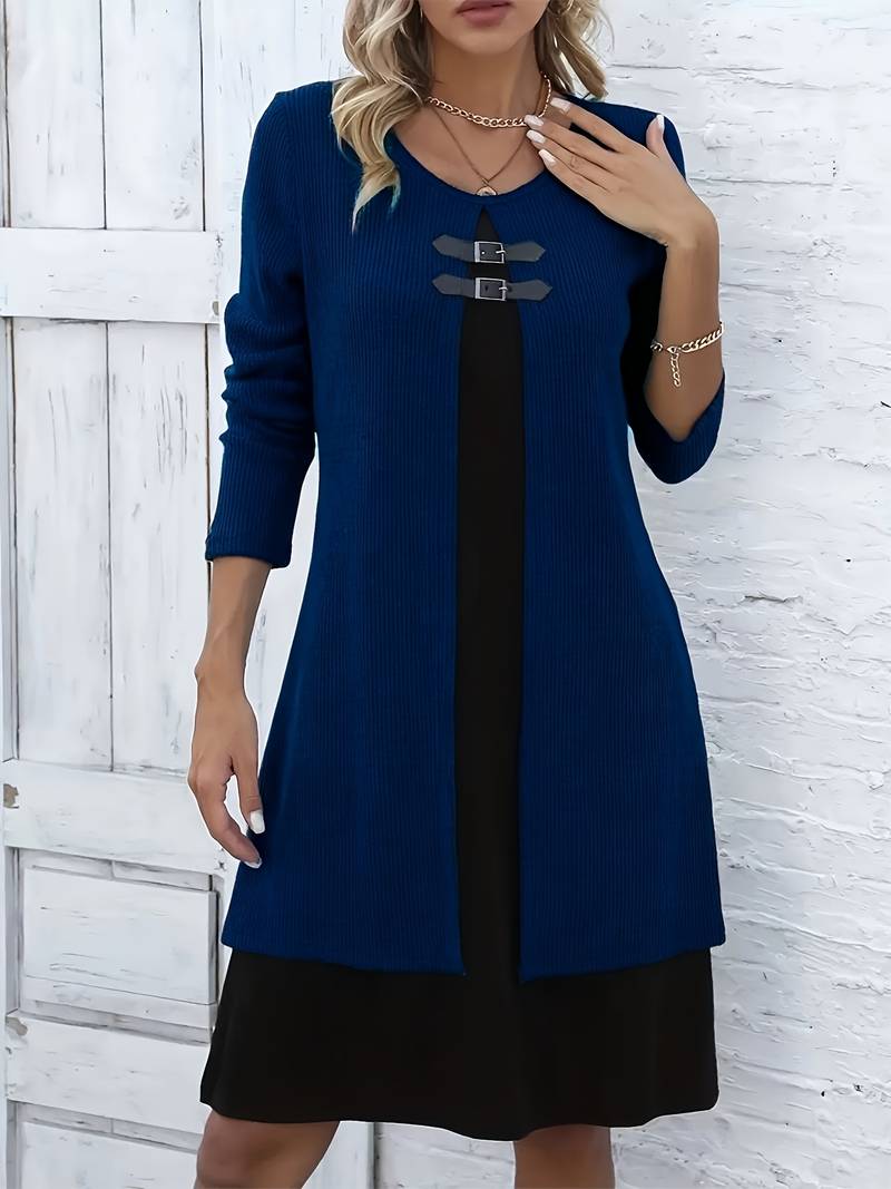 Shirahoshi | Dress Ribbed Long Sleeve Buckle Front