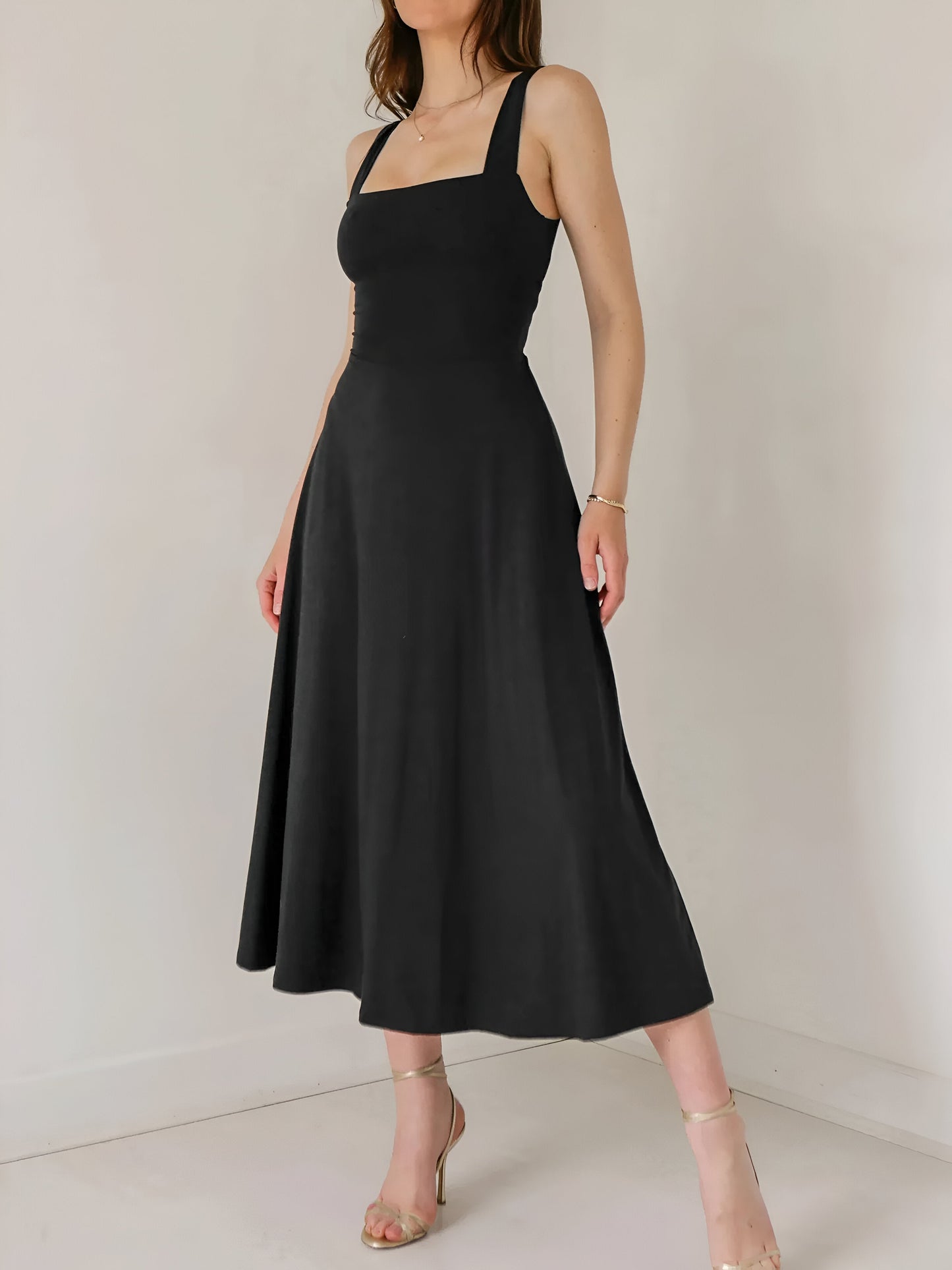 Jasmini | Square Neck Sleeveless A-Line Midi Dress