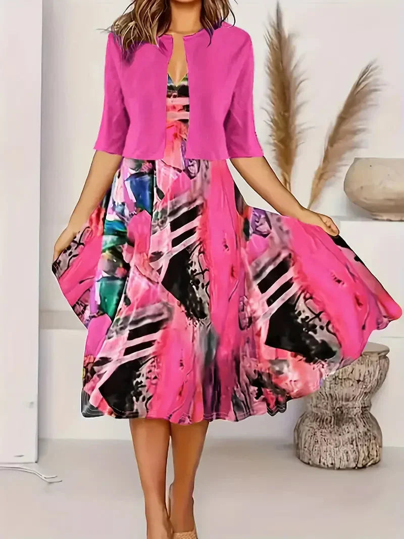 Vainoana | Floral Print Midi Dress with Jacket