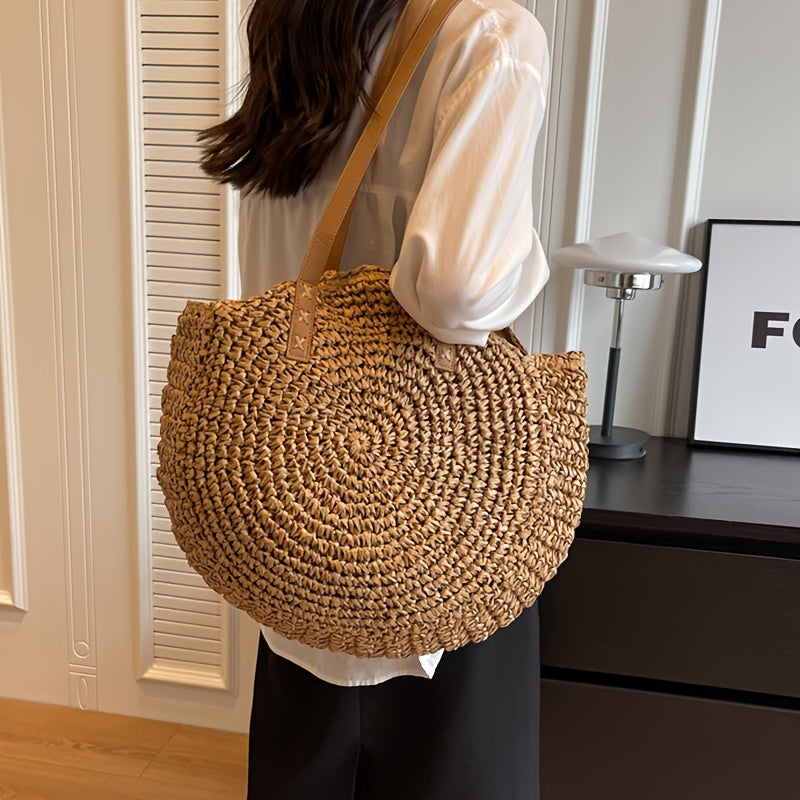 Cléa | Woven Round Straw Shoulder Tote Bag