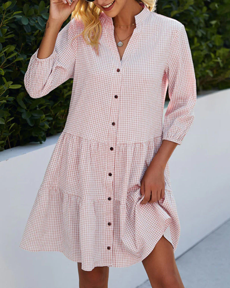 Josie | Gingham Button Front Tiered Dress