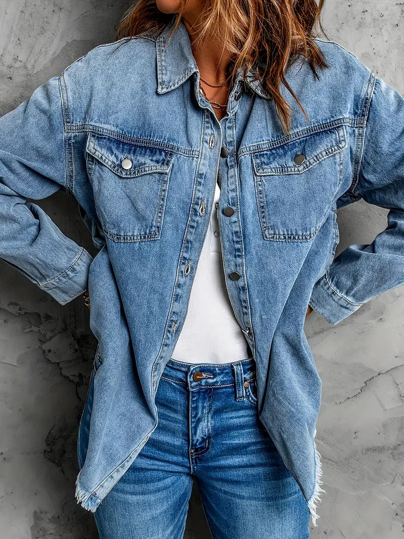 Malika | Denim Jacket with Long Sleeves and Pockets
