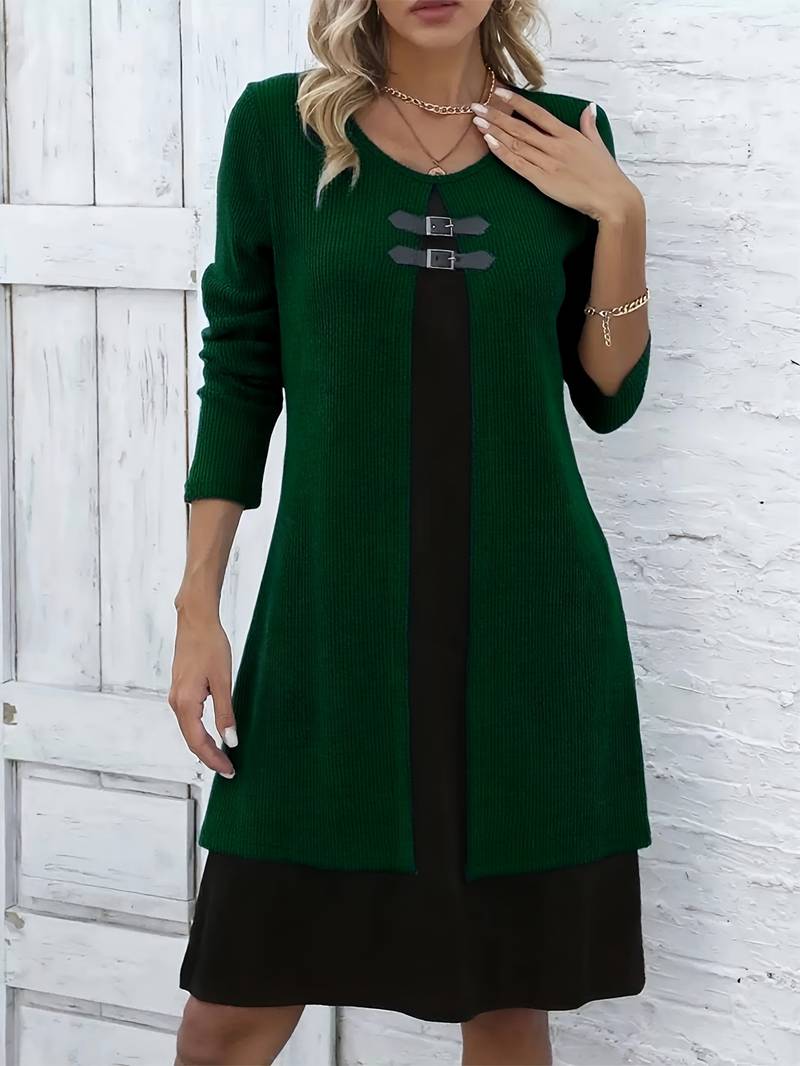 Shirahoshi | Dress Ribbed Long Sleeve Buckle Front