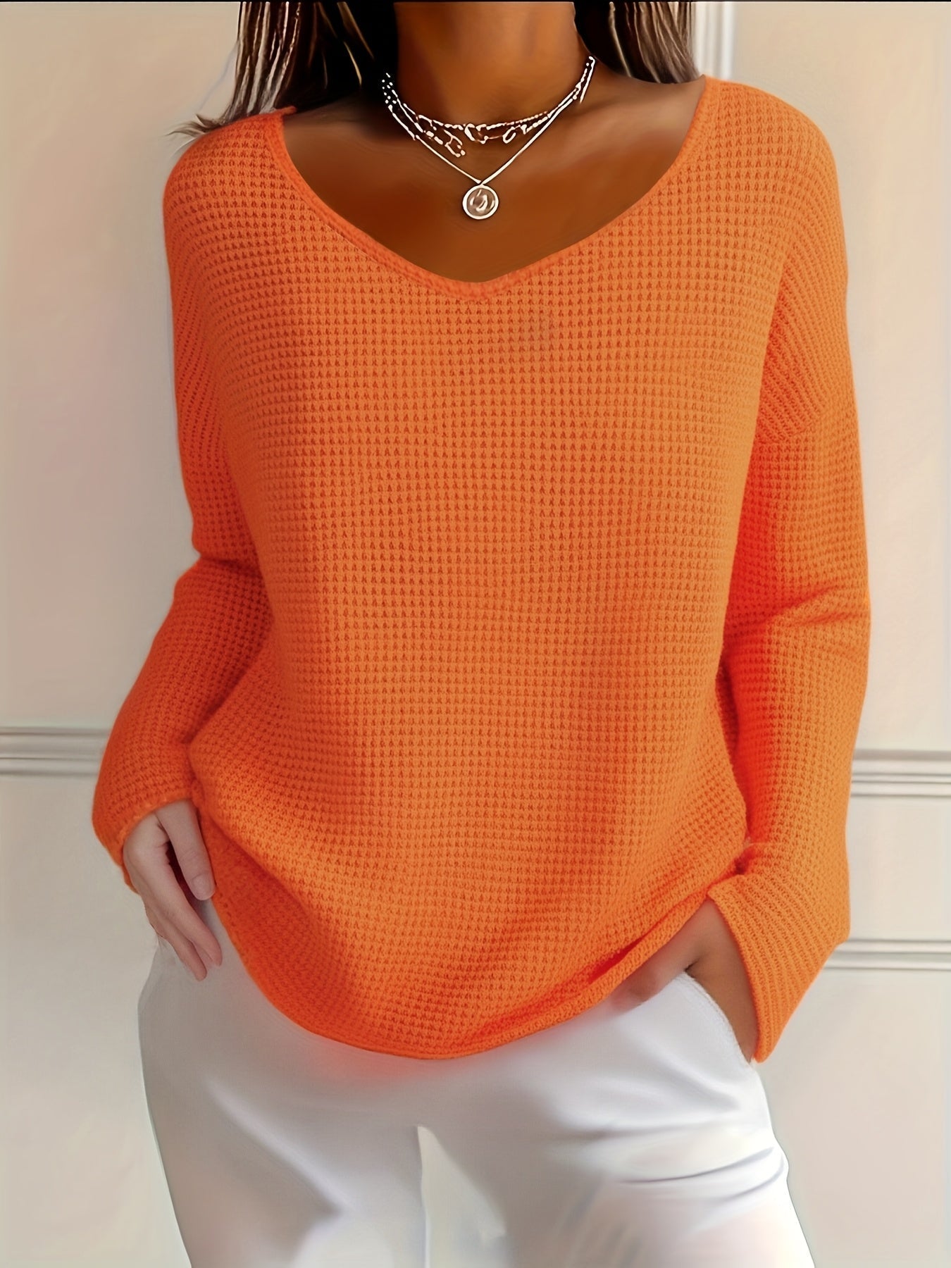 Imogurette | Waffle Long Sleeve V-Neck Shirt in Multiple Colors
