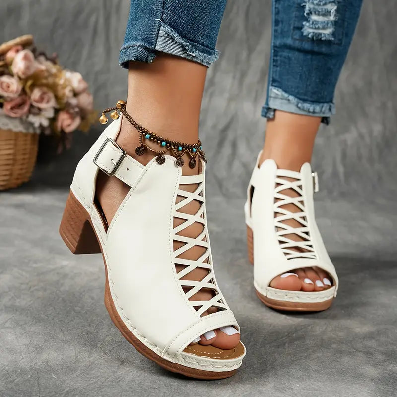 Alexia | Peep Toe Cutout Block Heel Sandals