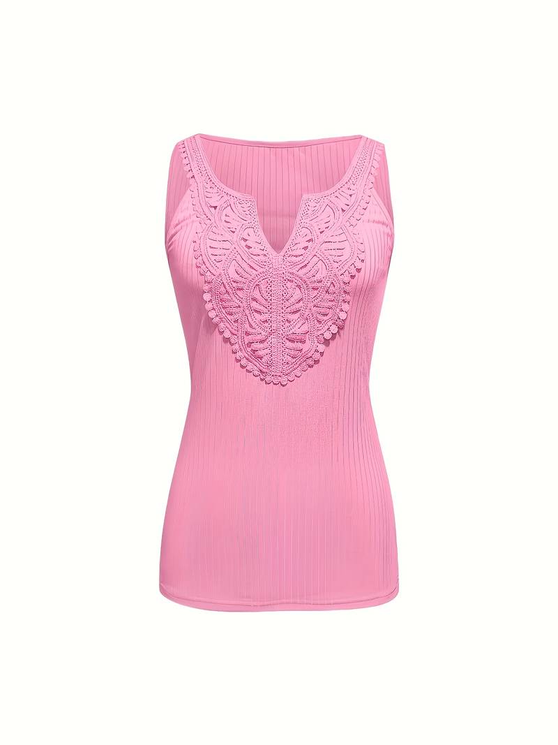 Hajar | Ribbed Sleeveless Lace V-Neck Tank Top
