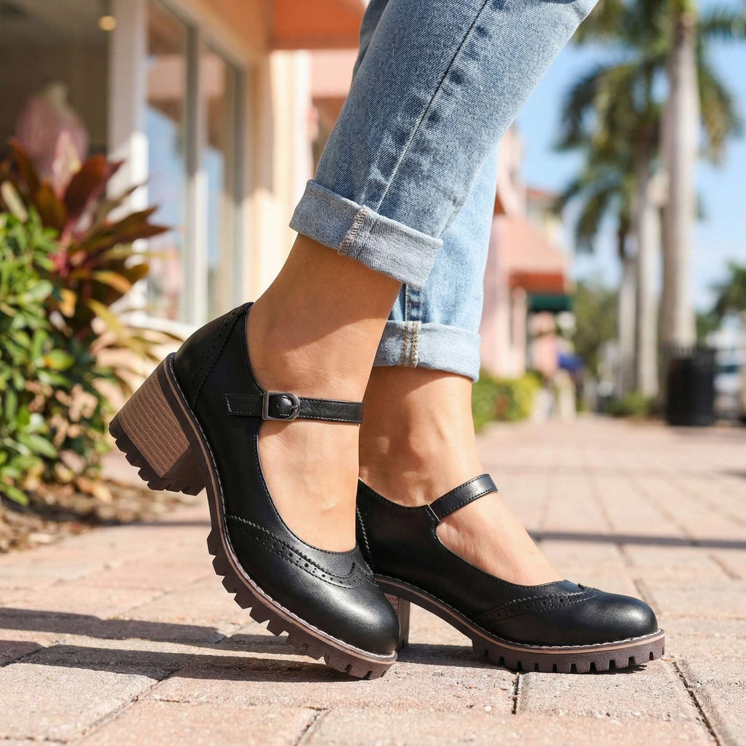 Bahar | Mary Jane Block Heel T Strap Shoes