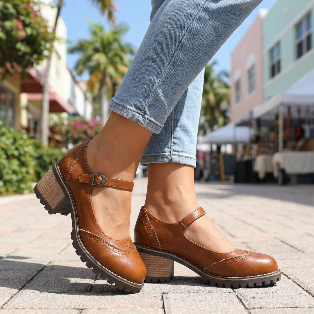 Bahar | Mary Jane Block Heel T Strap Shoes