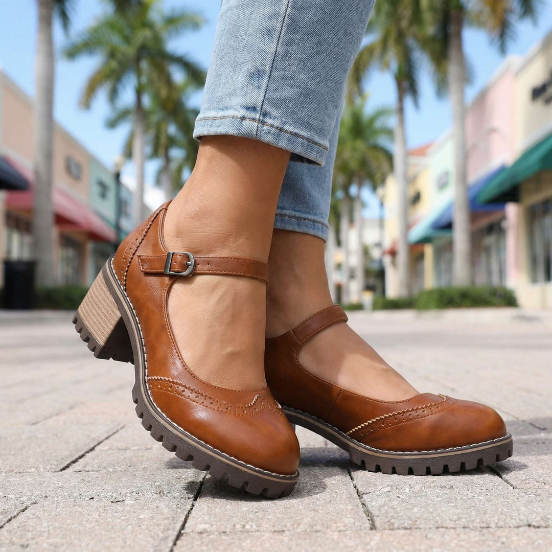 Bahar | Mary Jane Block Heel T Strap Shoes