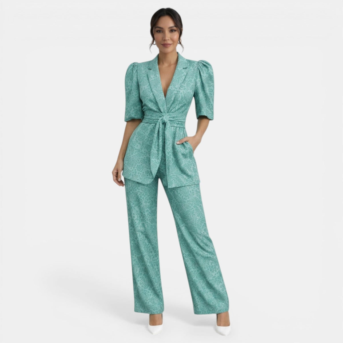 Nicoinia | Elegant Two-Piece Set with Puff Sleeves