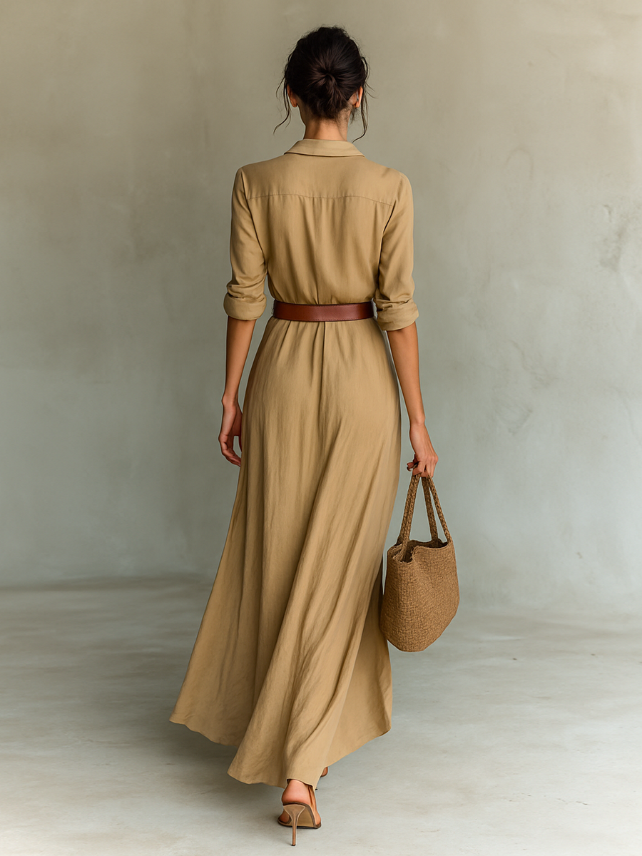 Moona | Long Sleeve Collared Maxi Dress