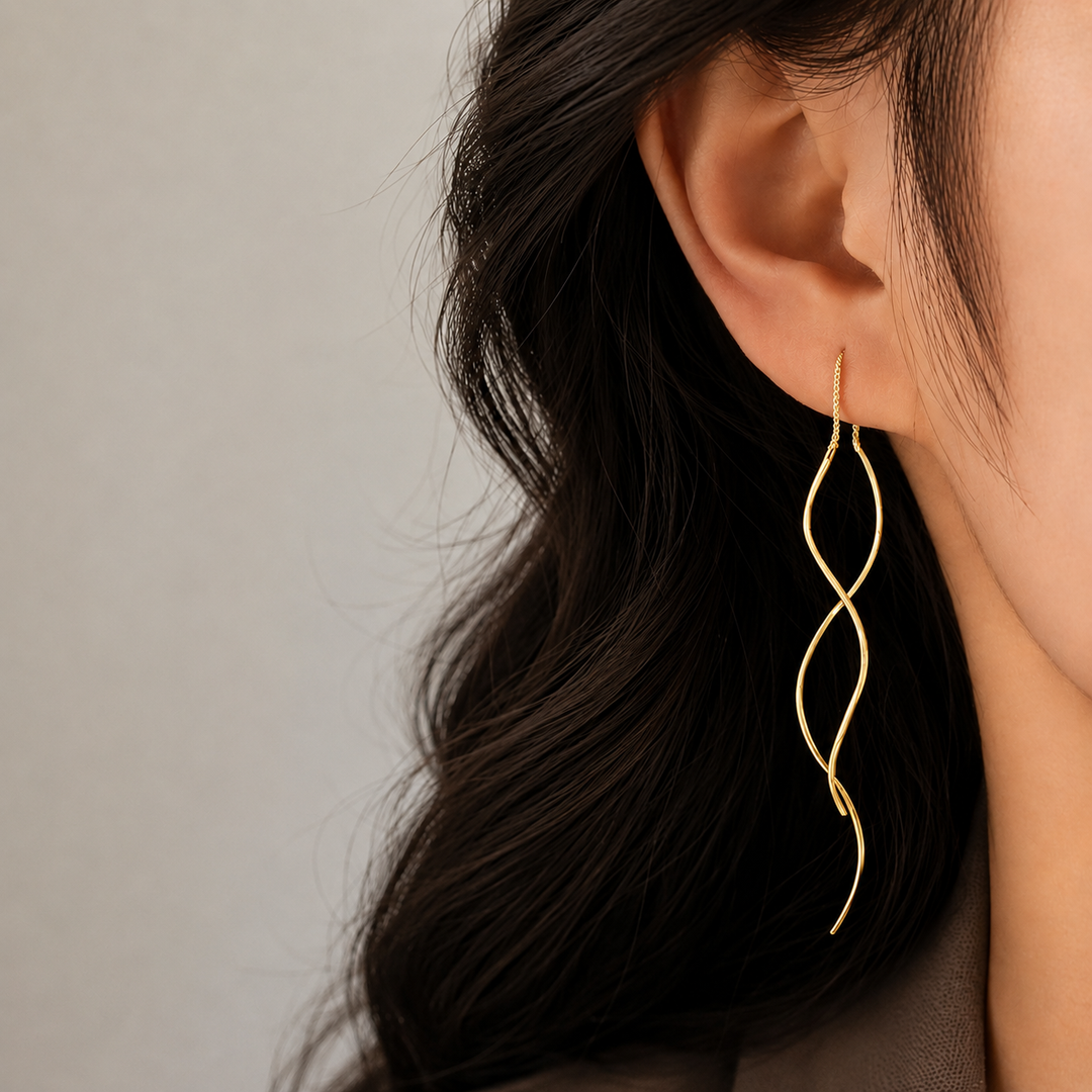 Idalina | Earrings Silver Wave Threader Drop Design